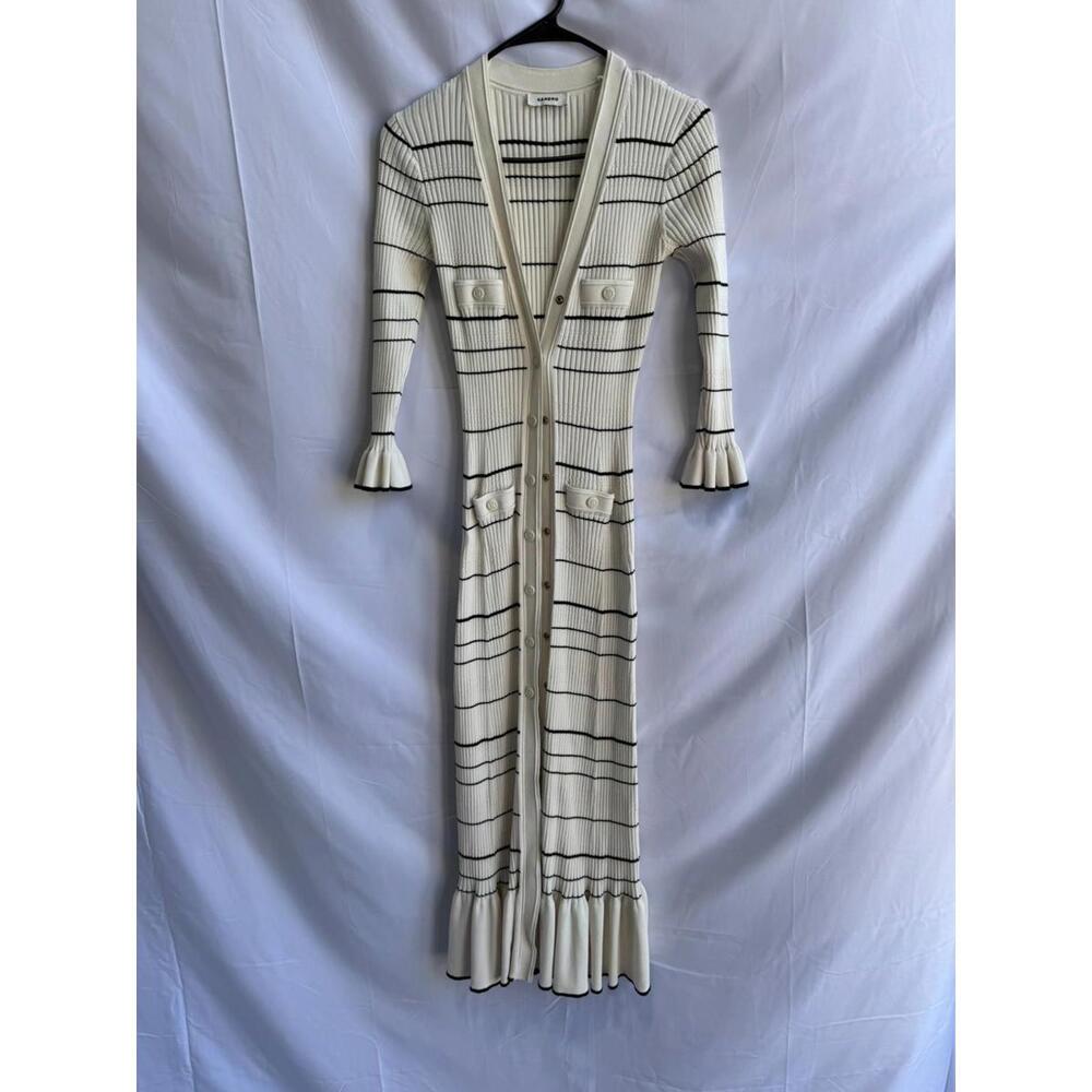 Sandro White Striped Knit Maxi Dress Size 38 - Picture 3 of 7